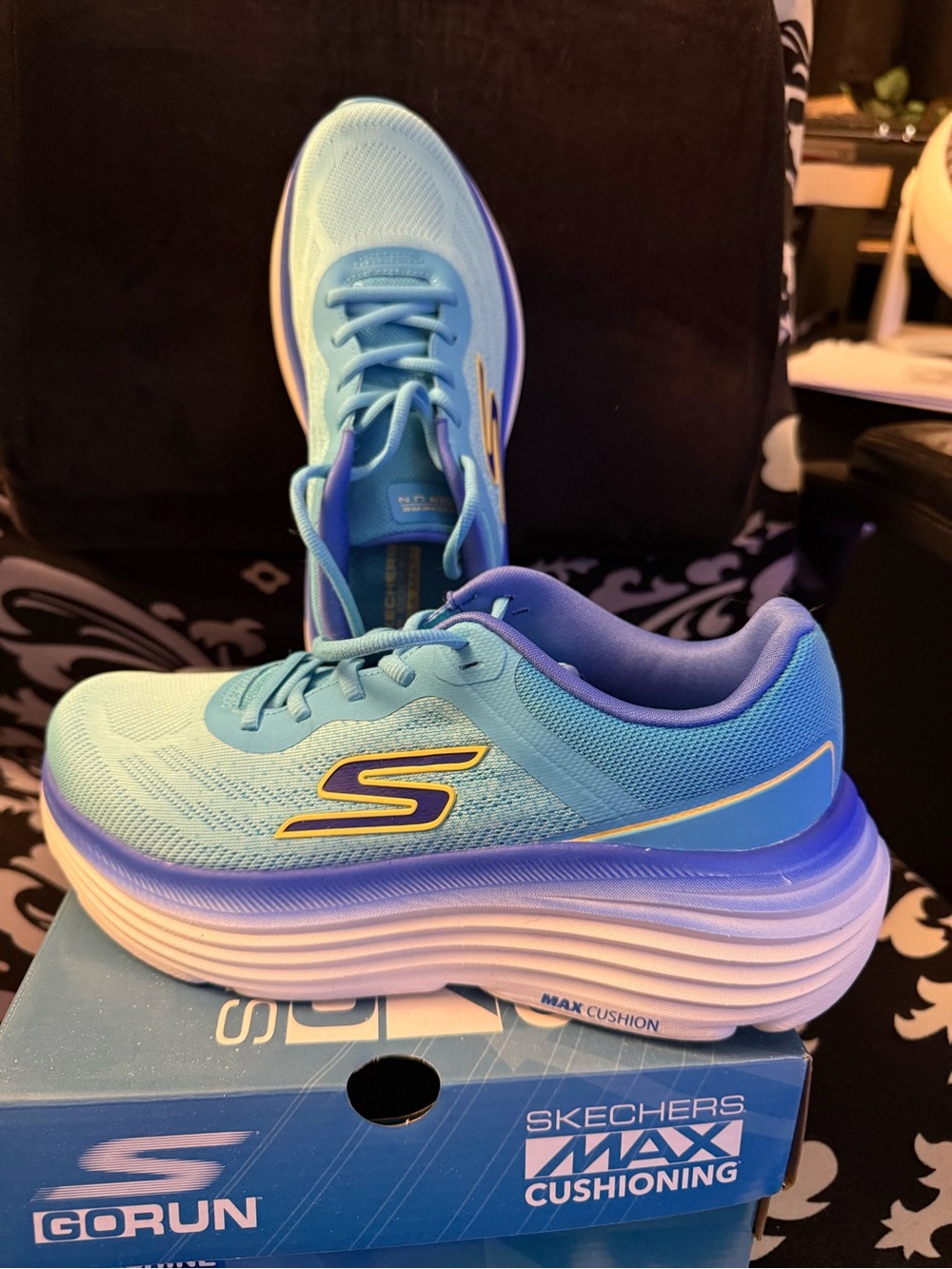 Skechers Women's Teal Mesh Sneakers with Blue and Yellow Accents - Picture 2 of 4